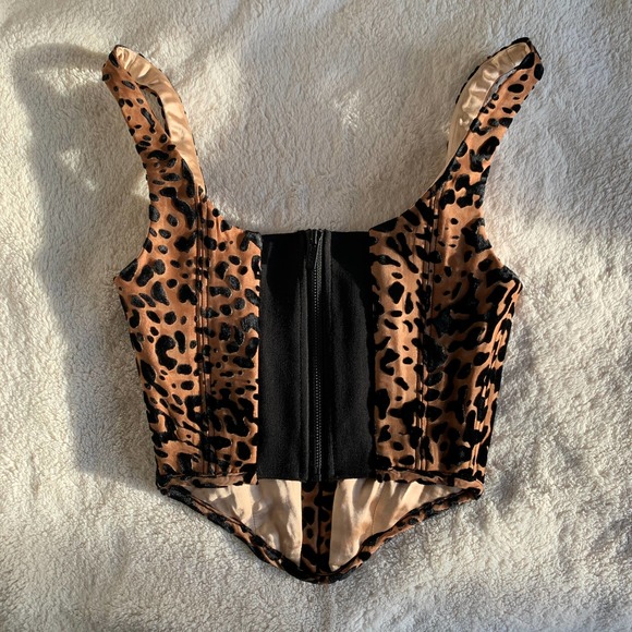 HOUSE OF CB Jacqueline Velvet Leopard Stretch Sexy Push Up Corset Bustier Top - Picture 2 of 16